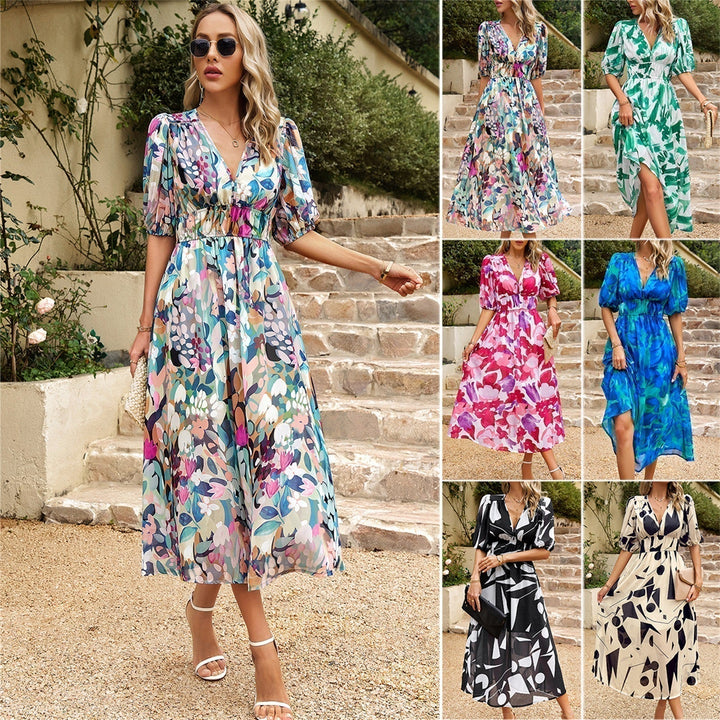 Barbara - Elegant waist dress with print