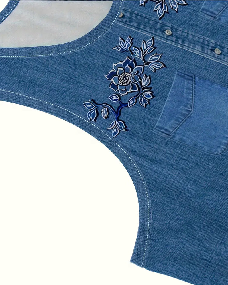 Elaya™ | Floral Denim Midi Dress