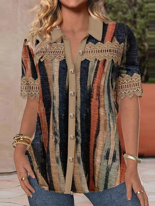 Grace™ - Retro Striped Lace Blouse
