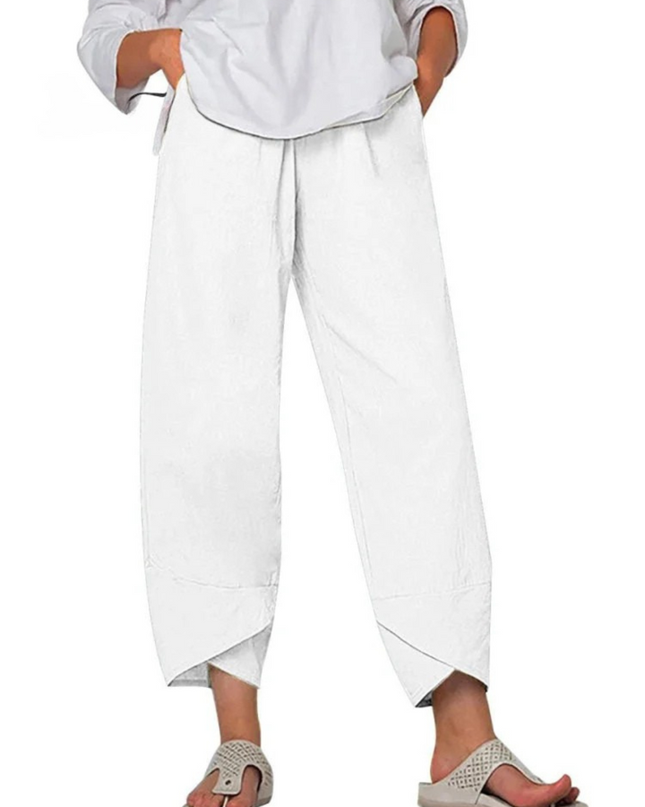 Niana - Solid Color Loose Elegant Casual Simple Cotton And Linen Ninth Pants