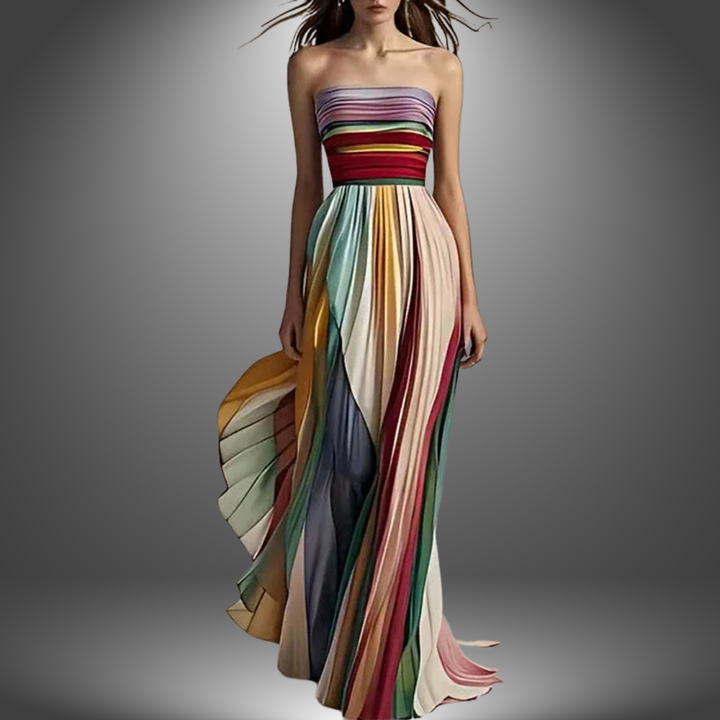Chloe - Colorful Stripes Tube Top Maxi Dress