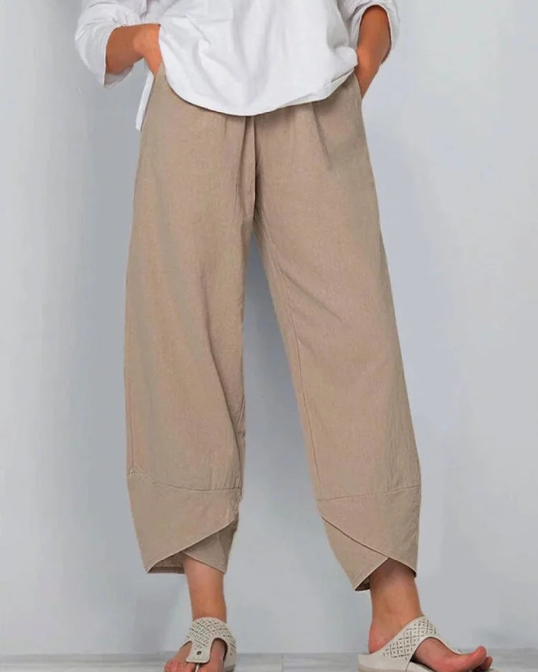 Niana - Solid Color Loose Elegant Casual Simple Cotton And Linen Ninth Pants
