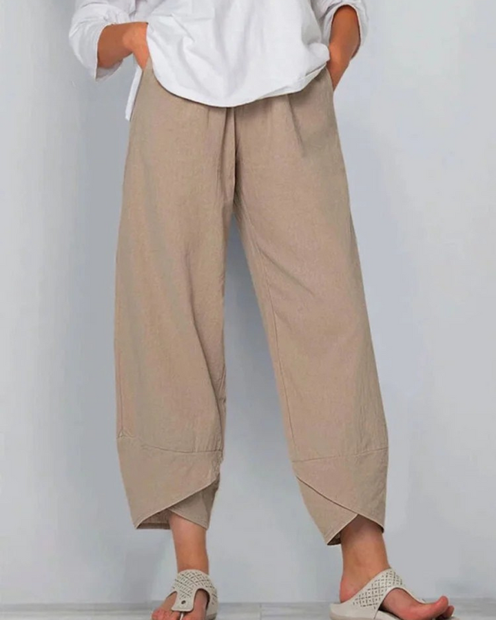 Niana - Solid Color Loose Elegant Casual Simple Cotton And Linen Ninth Pants
