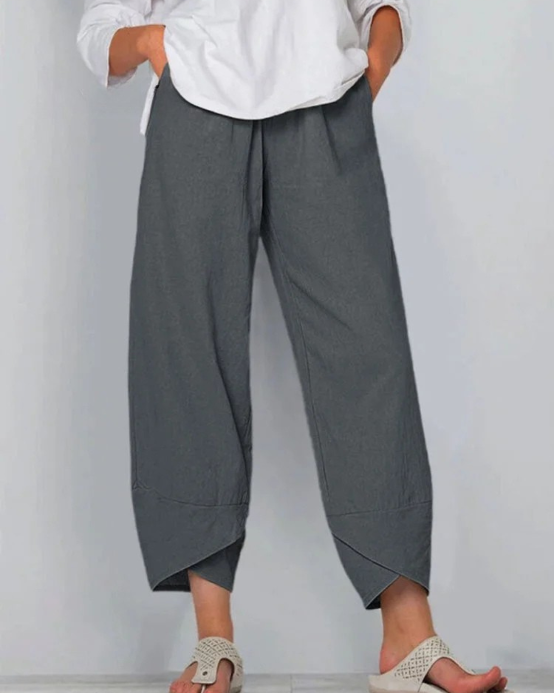 Niana - Solid Color Loose Elegant Casual Simple Cotton And Linen Ninth Pants