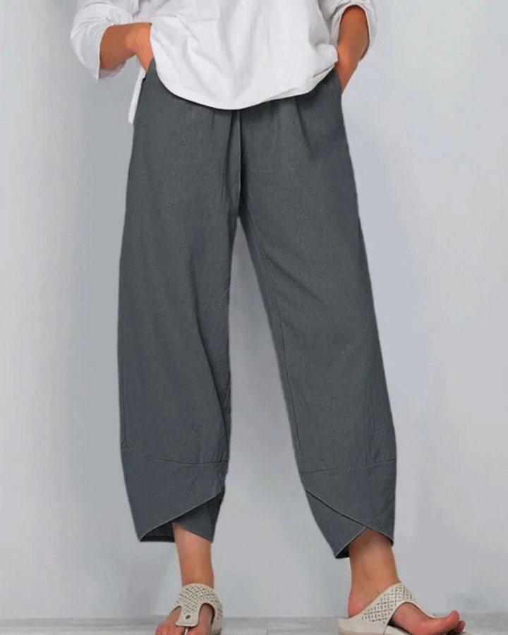 Niana - Solid Color Loose Elegant Casual Simple Cotton And Linen Ninth Pants