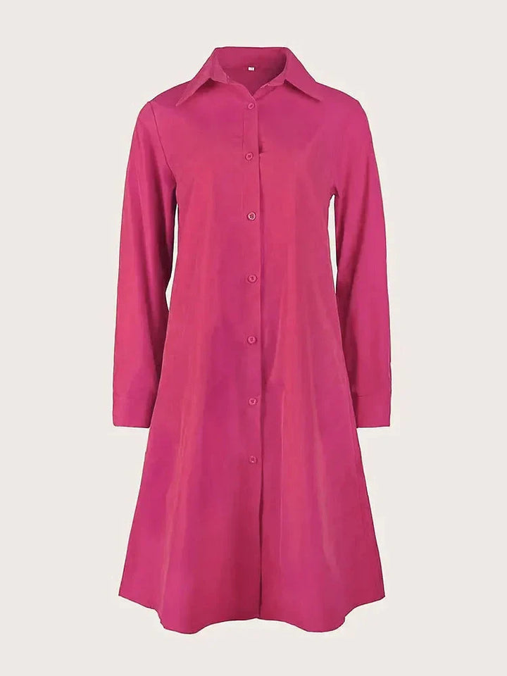 Villa - Linen Collar Pocket Midi Shirt Dress