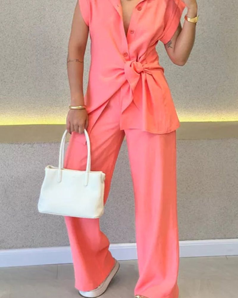 IVELE - Elegant Sleeveless Blouse and High Waisted Pants Set