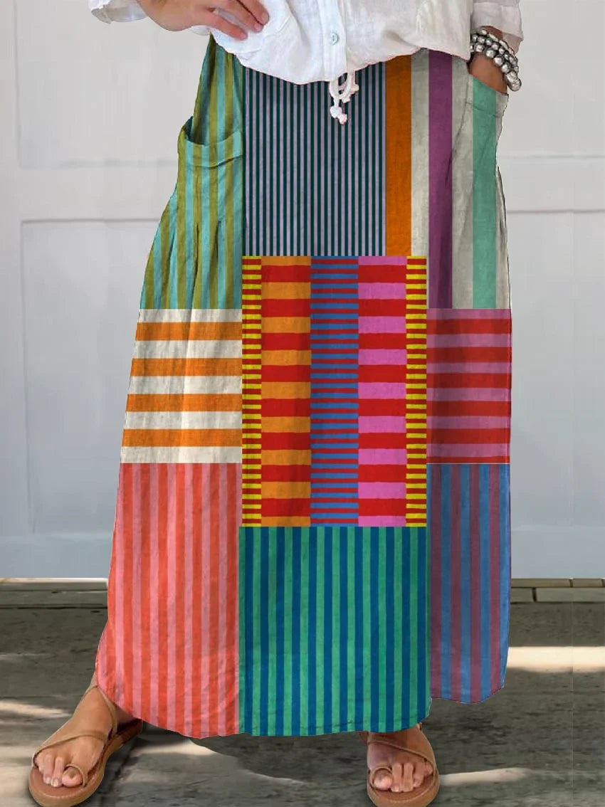 Rowena - Colorful Patchwork Striped Cotton Linen Top, Pant, Jumpsuit and Dress