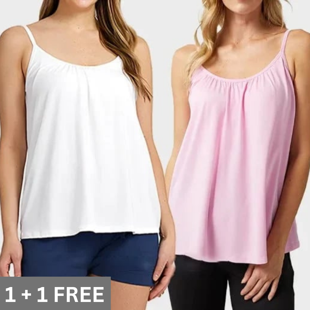 Loose-fitting tank top with integrated bra