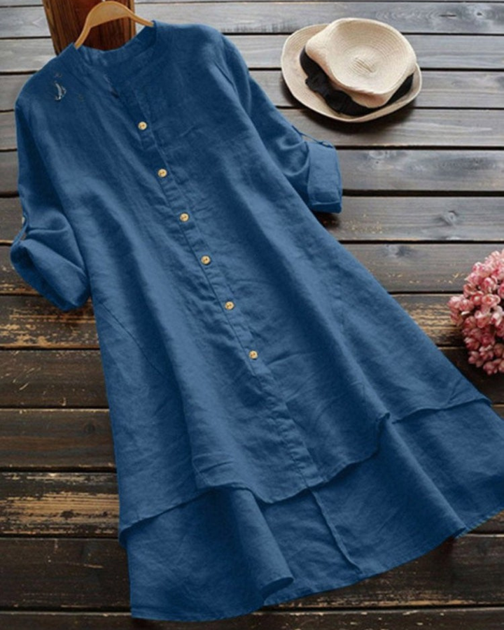 Zahara -Solid Color Loose Elegant Casual Cotton And Linen Shirt Dress