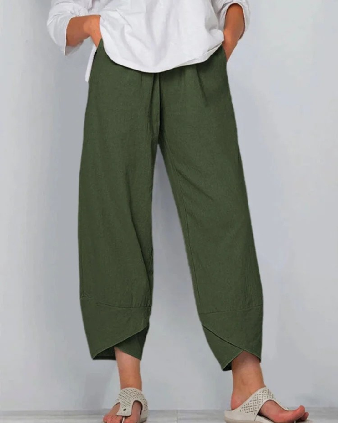 Niana - Solid Color Loose Elegant Casual Simple Cotton And Linen Ninth Pants