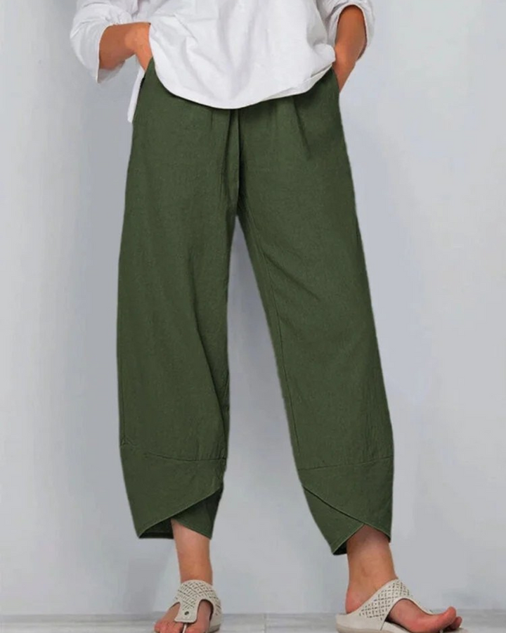 Niana - Solid Color Loose Elegant Casual Simple Cotton And Linen Ninth Pants