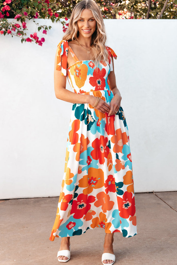 Floral Self Tied Straps Maxi Dresses