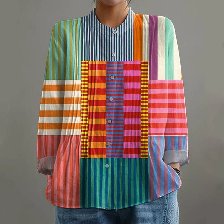 Rowena - Colorful Patchwork Striped Cotton Linen Top, Pant, Jumpsuit and Dress