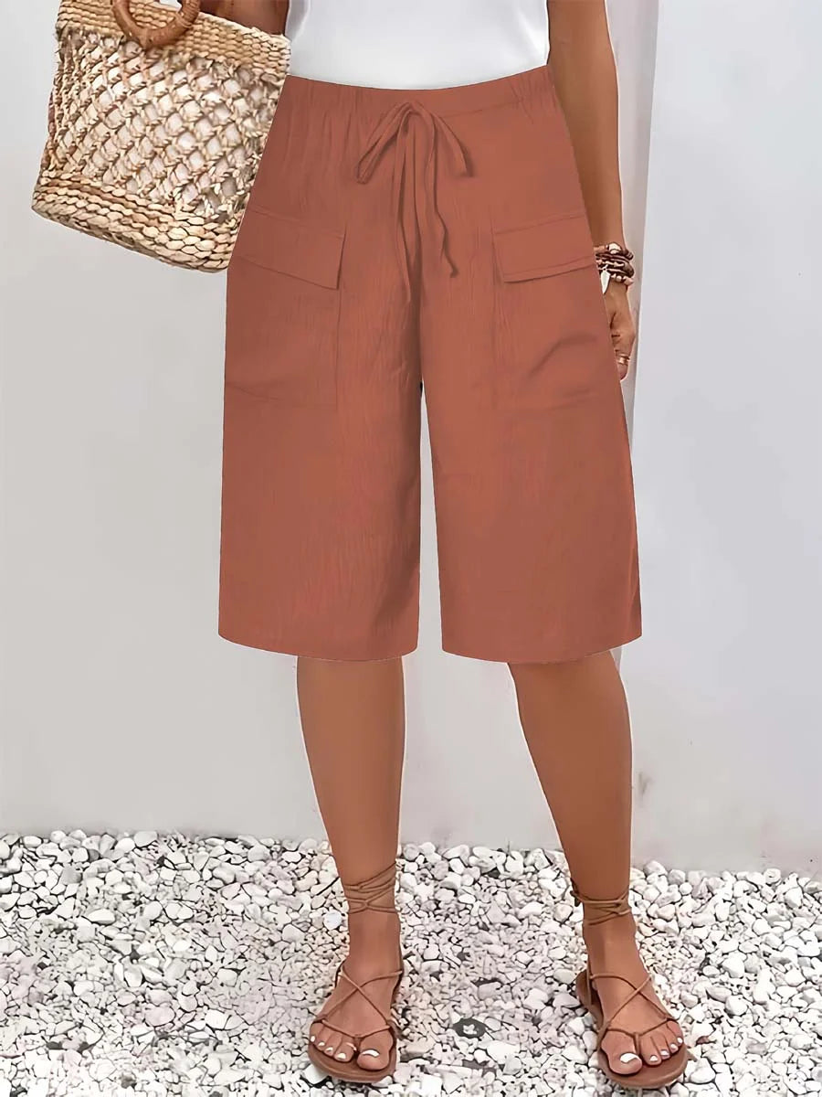 Yuria - Solid Color Casual Loose Stylish Pockets Shorts