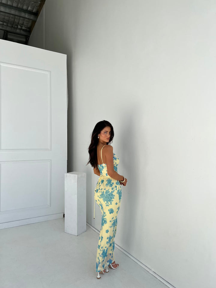 Riley - Elegant Slim Fit Floral Print Long Maxi Dress