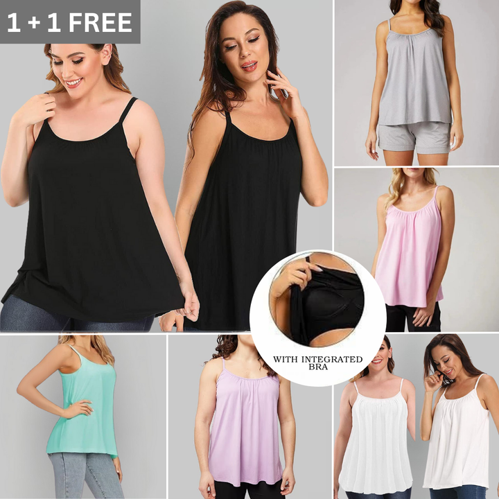 Loose-fitting tank top with integrated bra