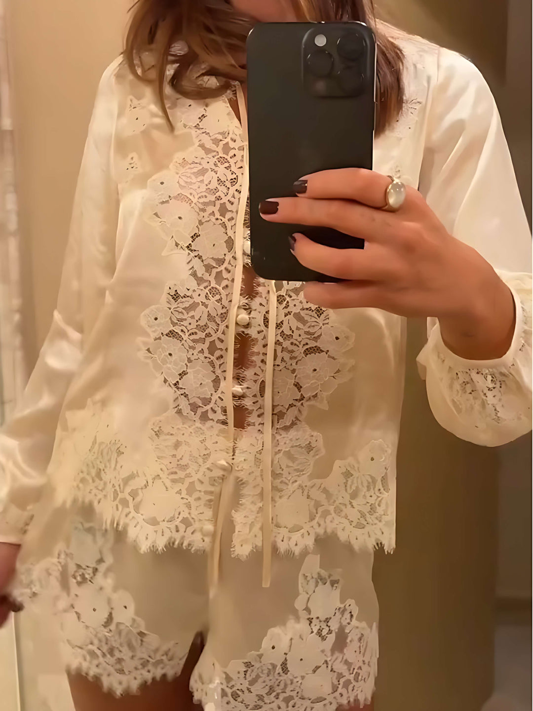 Bella | LaceTrimmed Satin Pajama Set