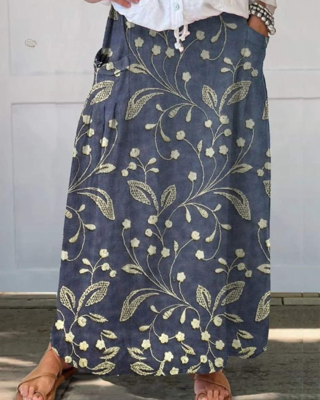 Esther - Vintage Floral Art Print Pocket Cotton Dress, Top and Skirt