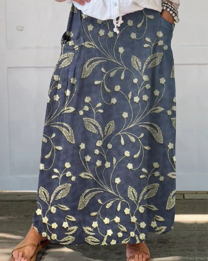 Esther - Vintage Floral Art Print Pocket Cotton Dress, Top and Skirt