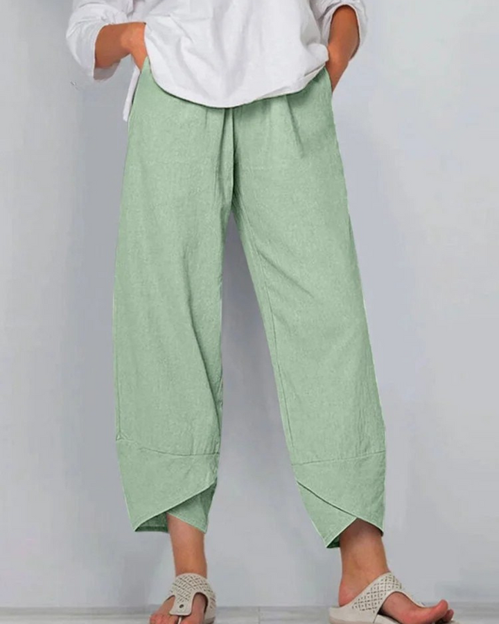 Niana - Solid Color Loose Elegant Casual Simple Cotton And Linen Ninth Pants
