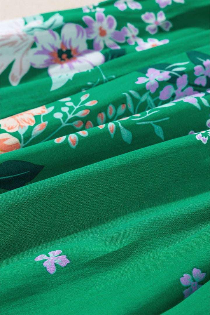 Floral Print Smocked Tiered Midi Dresses