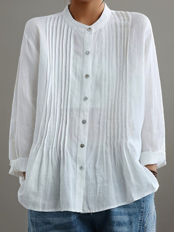 Cathy - Casual Cotton And Linen Pleated Shirt