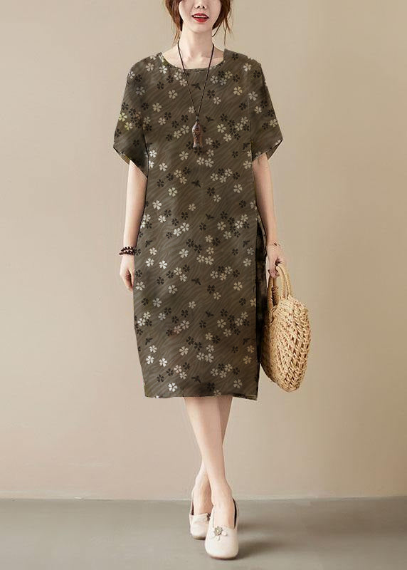 Classy Print O-Neck Pockets Summer Maxi Dresses Half Sleeve