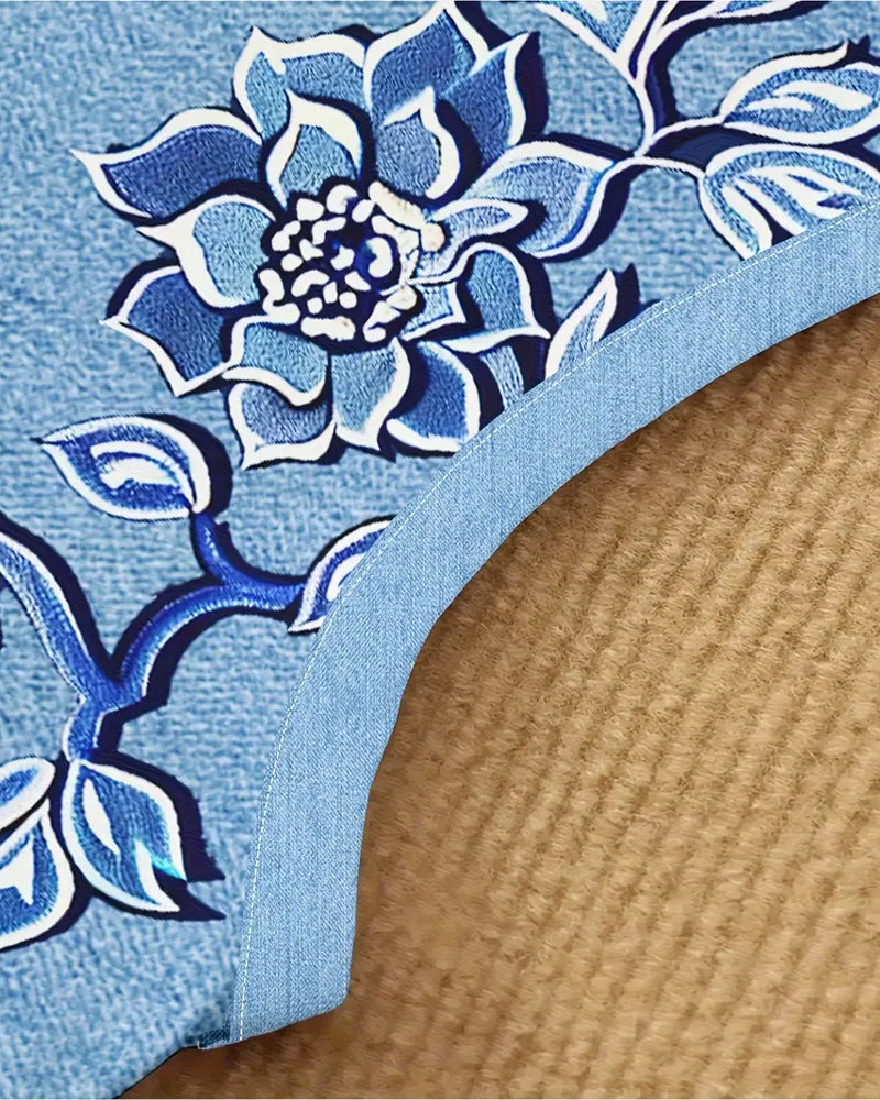 Elaya™ | Floral Denim Midi Dress