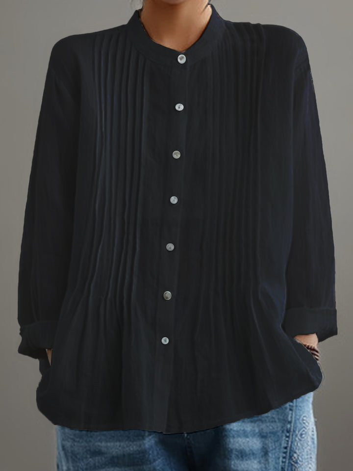 Cathy - Casual Cotton And Linen Pleated Shirt