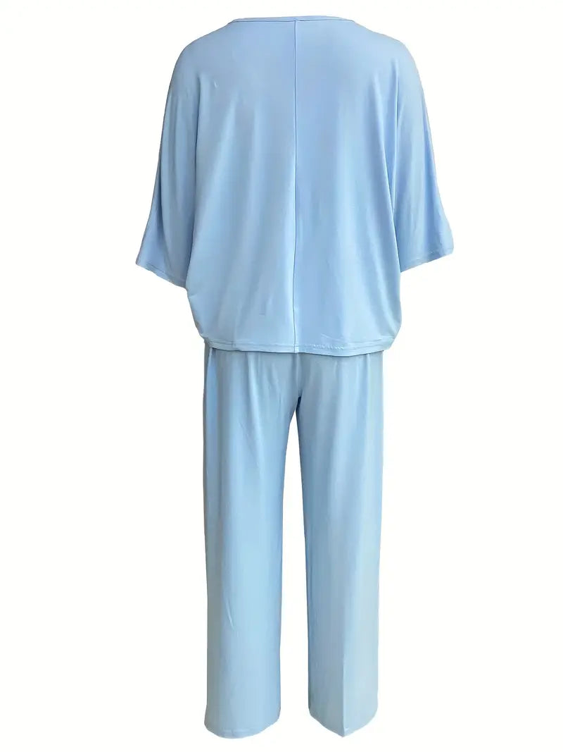 Mia™ - Casual V Neck Top with Wide Leg Pants Set
