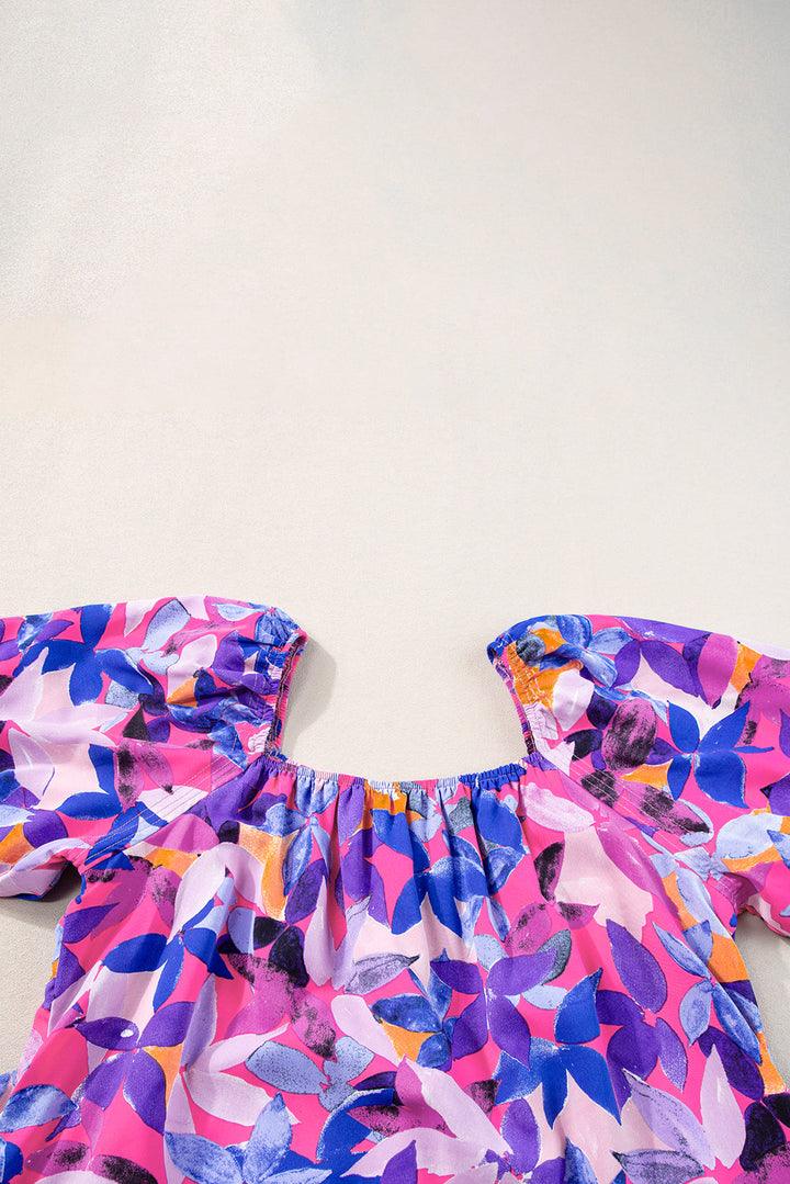 Flower Short Sleeve Ruffled Dresses