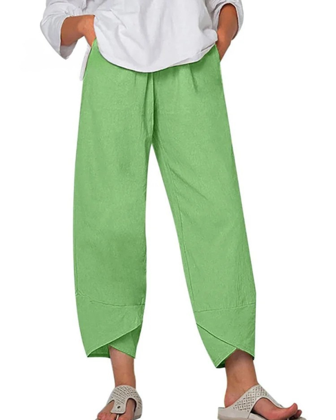 Niana - Solid Color Loose Elegant Casual Simple Cotton And Linen Ninth Pants