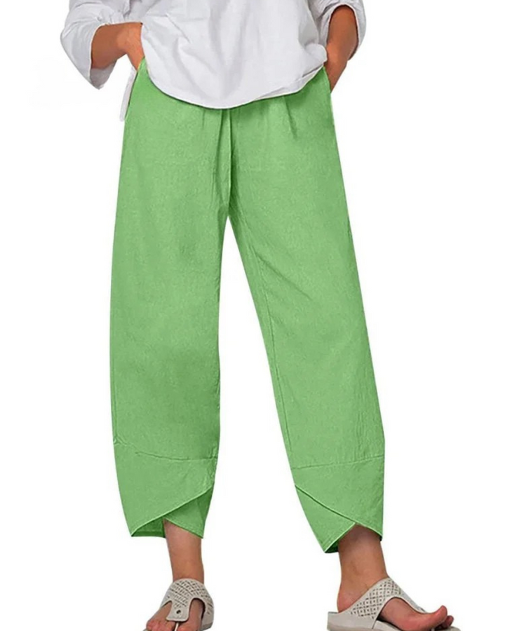 Niana - Solid Color Loose Elegant Casual Simple Cotton And Linen Ninth Pants