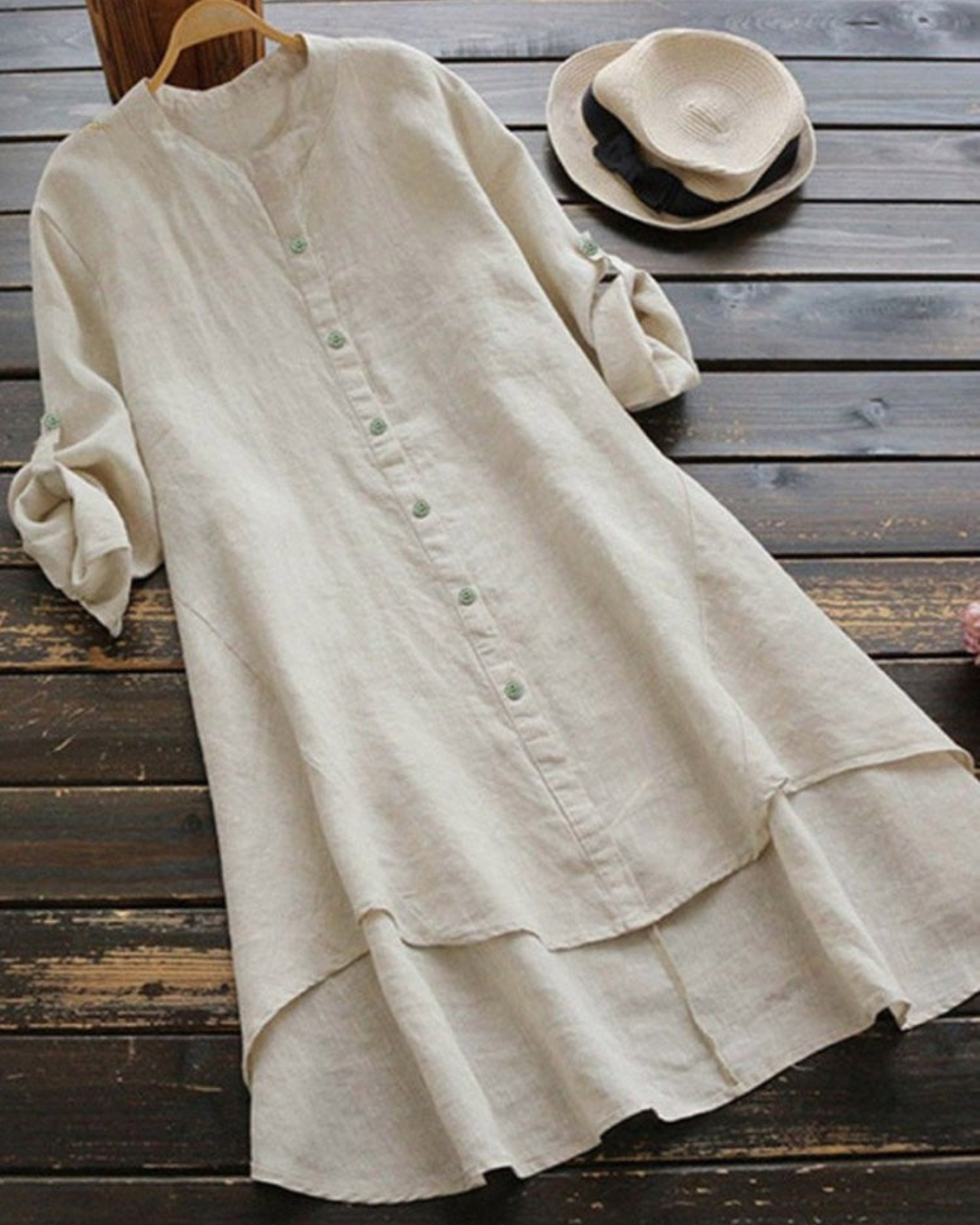 Zahara -Solid Color Loose Elegant Casual Cotton And Linen Shirt Dress