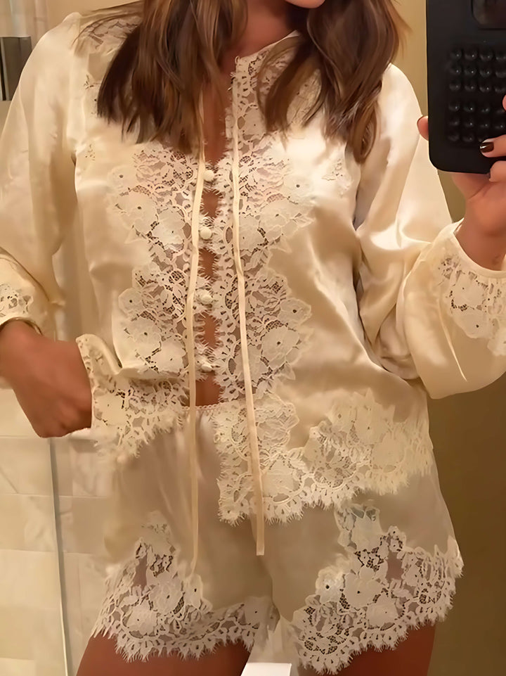 Bella | LaceTrimmed Satin Pajama Set