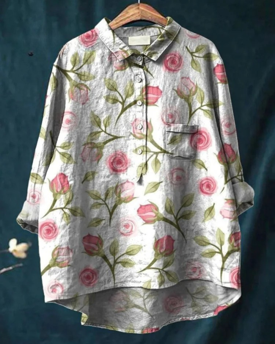 Bhea - Rose Flower Print Casual Cotton And Linen Shirt and Dress