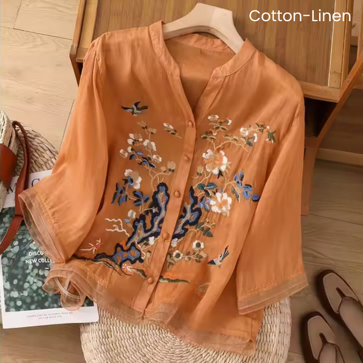 Lila - cotton-linen top with floral design