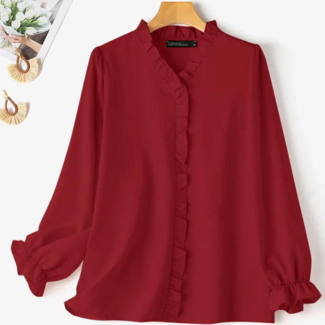 Selene – Elegant V-Neck Long Sleeve Blouse