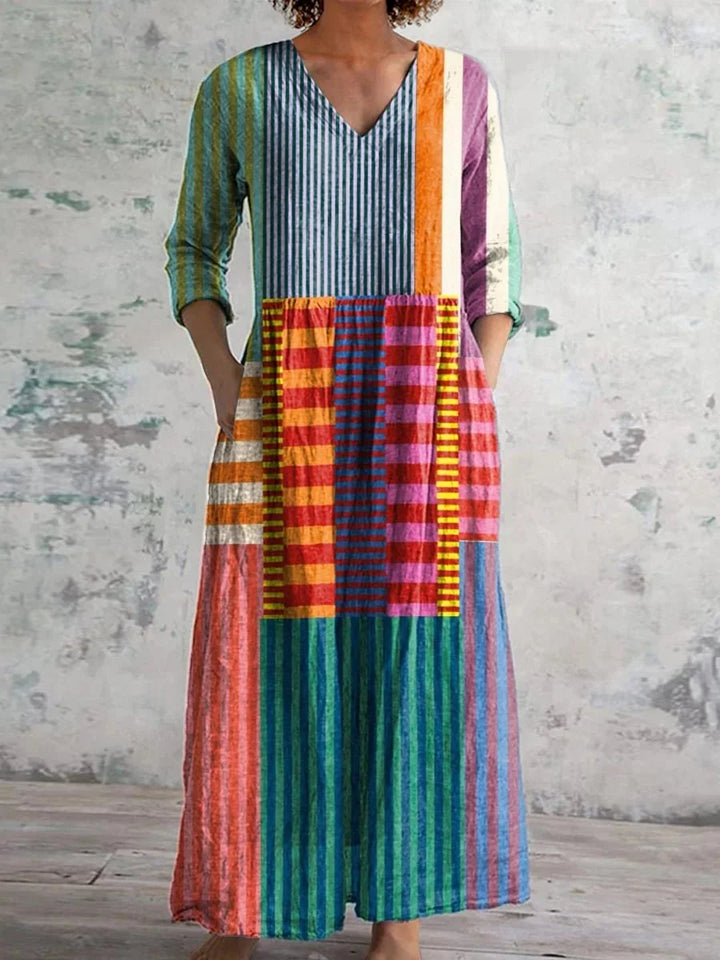 Rowena - Colorful Patchwork Striped Cotton Linen Top, Pant, Jumpsuit and Dress