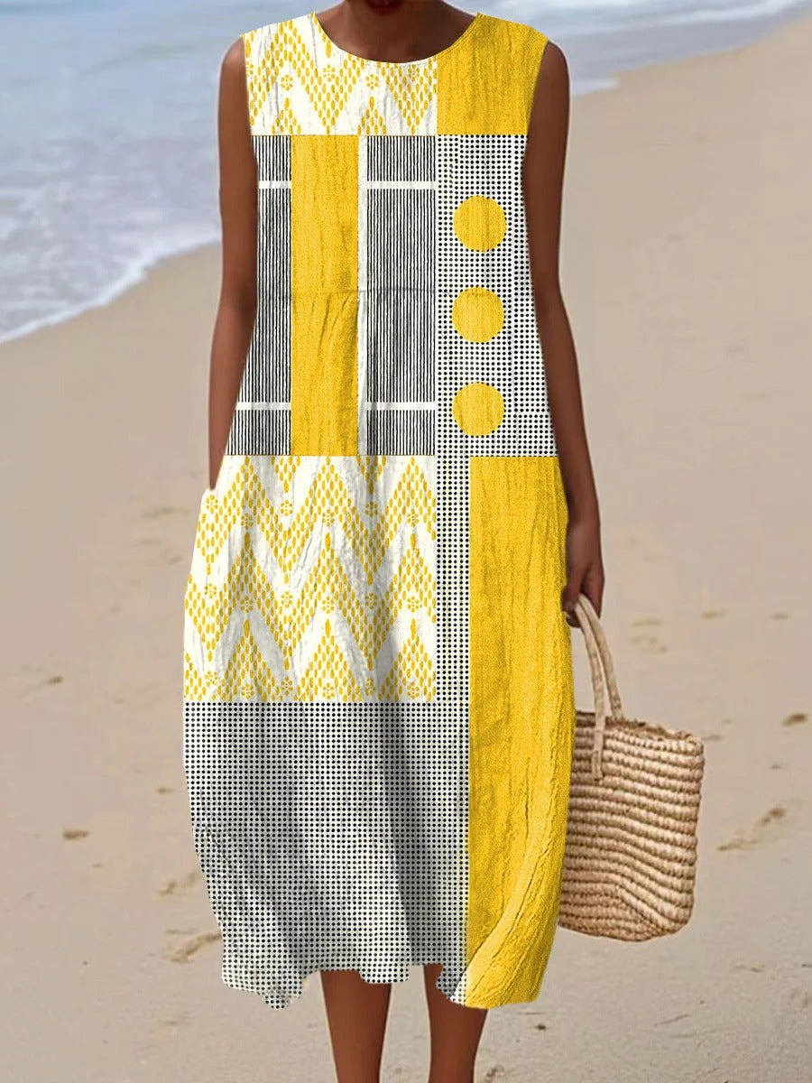 Olivia - Vintage Abstract Geometric Art Print Casual Tops and Dresses