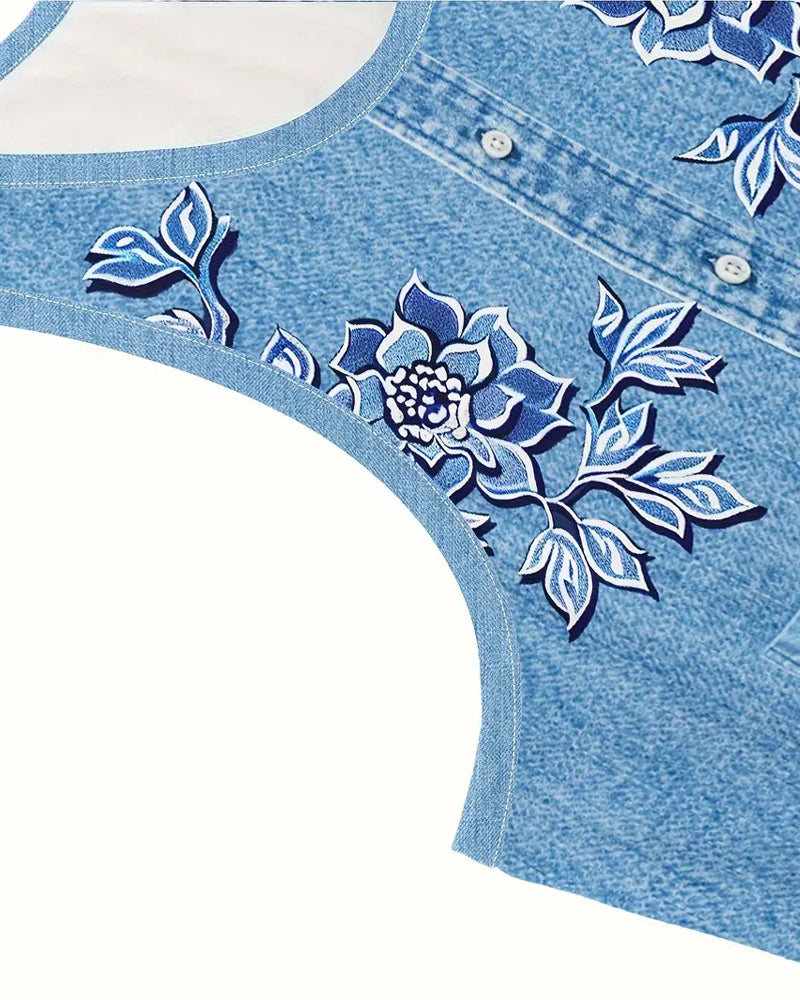 Elaya™ | Floral Denim Midi Dress