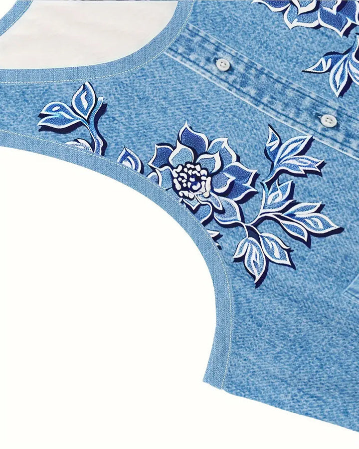 Elaya™ | Floral Denim Midi Dress