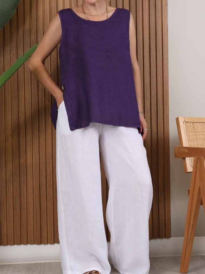 Rumi - Button-down Slit Linen Top