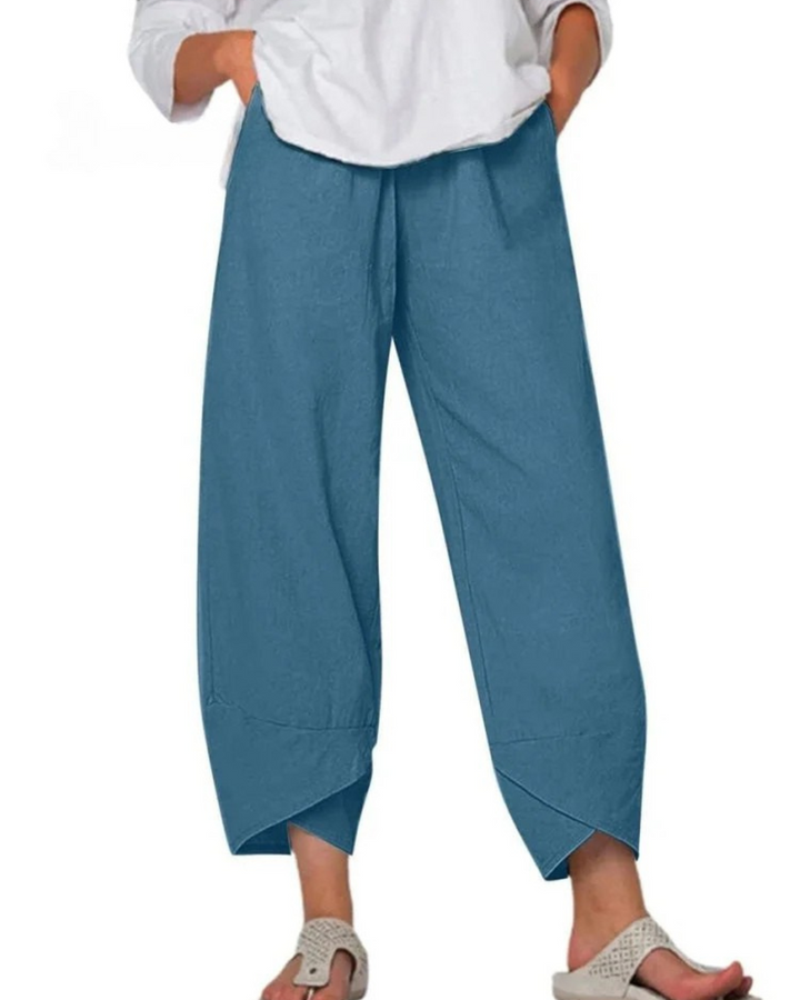 Niana - Solid Color Loose Elegant Casual Simple Cotton And Linen Ninth Pants