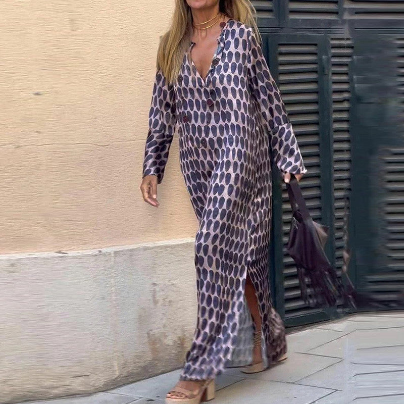 Geraldine - Elegant Dress with Brown Print