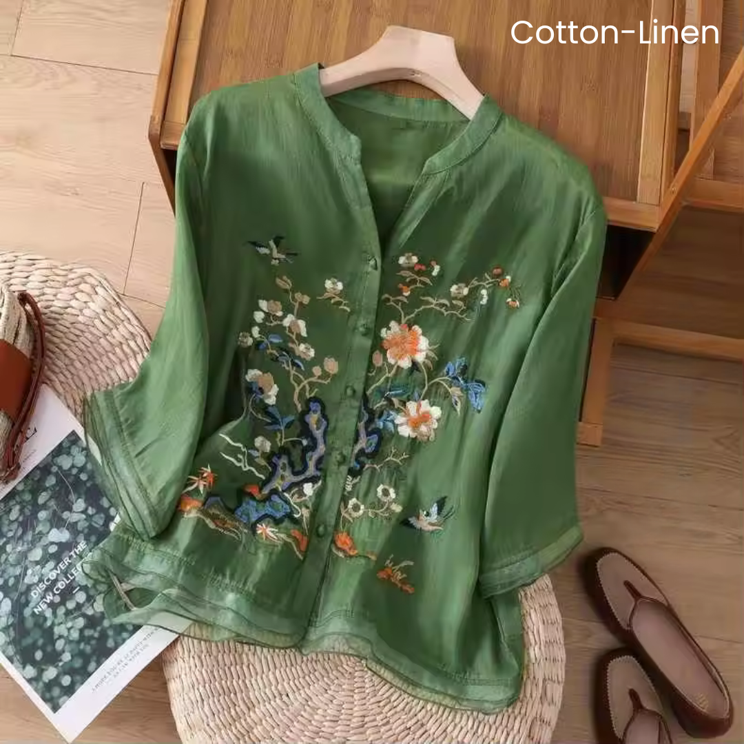 Lila - cotton-linen top with floral design