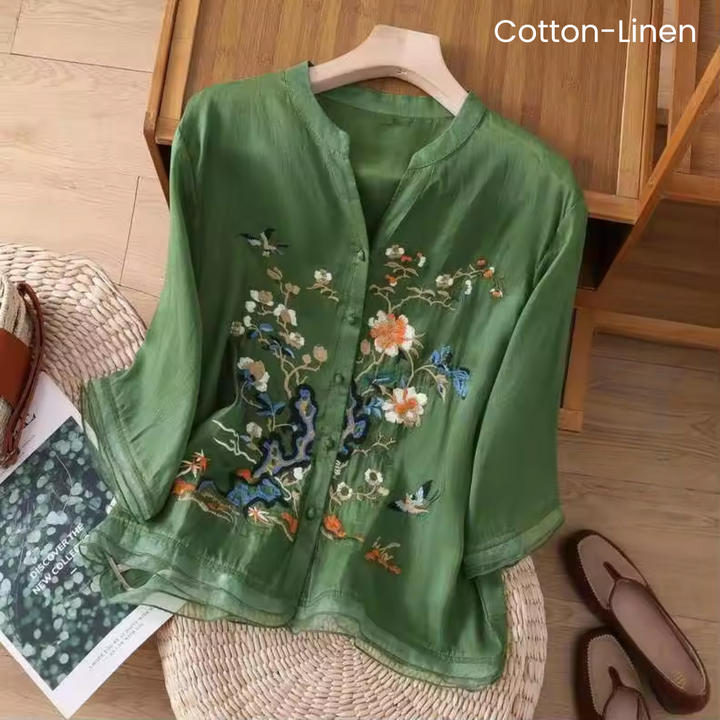 Lila - cotton-linen top with floral design