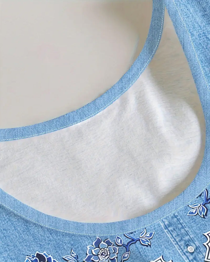 Elaya™ | Floral Denim Midi Dress