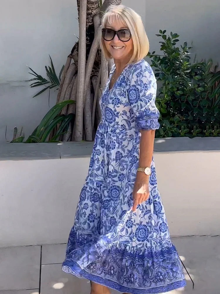 Lilara - Boho Deep V Neck Floral Dress